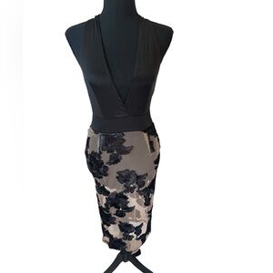 Luxxel Seduced Dress with Halter Top Bodysuit and‎ Sheer Floral Attached Skirt